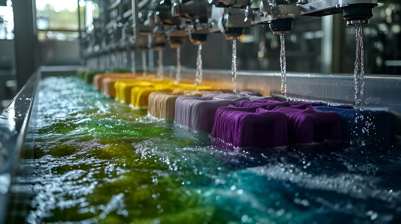 Water Flow Over Colorful Textile Fabrics